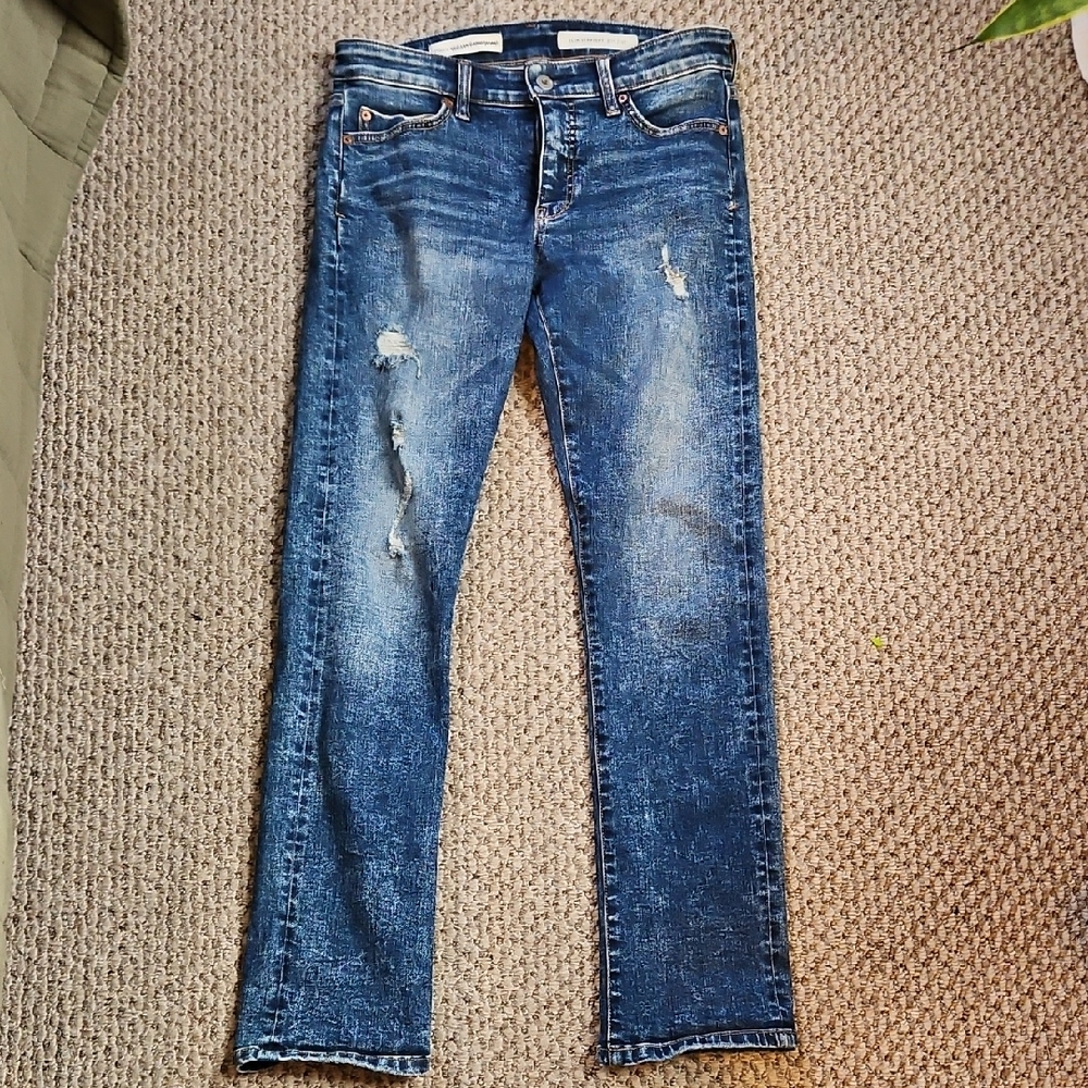Anthropologie Pilcro Letterpress Slim Straight Ripped Destroyed Skinny Jeans 27